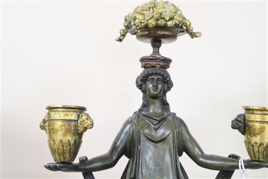 A pair of 19th century French classical revival bronze and ormolu candelabra, height 19in.